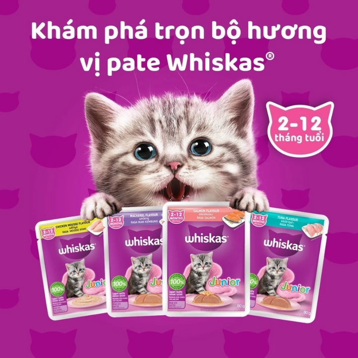 [Combo 12-24 Gói] Pate Whiskas Mèo Con Nhiều Vị Gói 80G