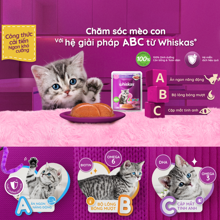 [Combo 12-24 Gói] Pate Whiskas Mèo Con Nhiều Vị Gói 80G