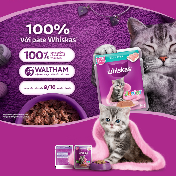 [Combo 12-24 Gói] Pate Whiskas Mèo Con Nhiều Vị Gói 80G