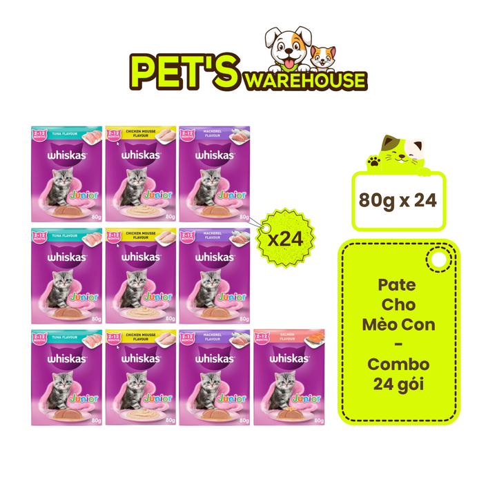 [Combo 12-24 Gói] Pate Whiskas Mèo Con Nhiều Vị Gói 80G