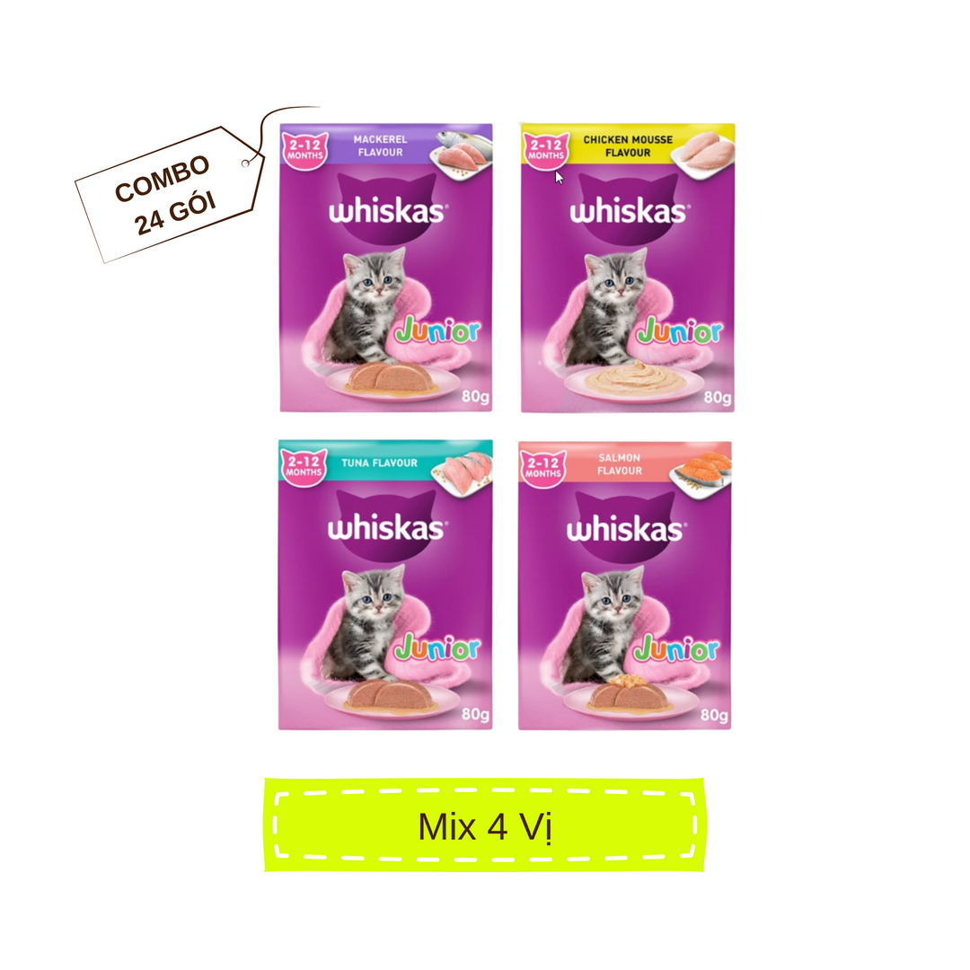 [Combo 12-24 Gói] Pate Whiskas Mèo Con Nhiều Vị Gói 80G