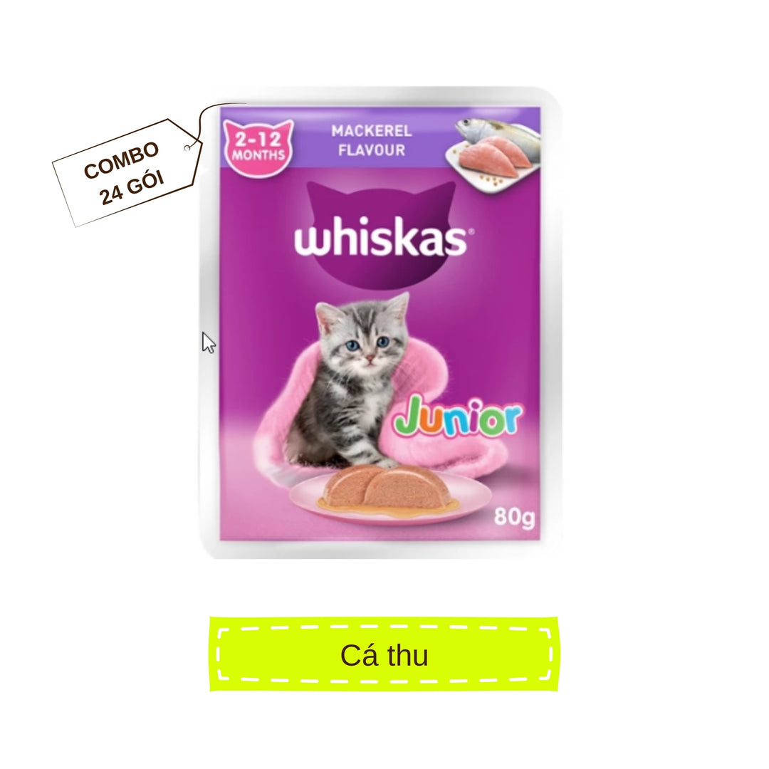 [Combo 12-24 Gói] Pate Whiskas Mèo Con Nhiều Vị Gói 80G