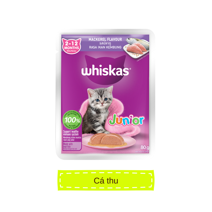 [Combo 12-24 Gói] Pate Whiskas Mèo Con Nhiều Vị Gói 80G
